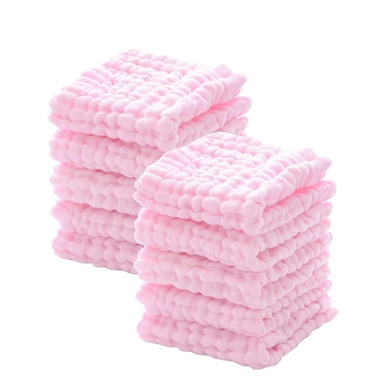 MUKIN Baby Washcloths - Natural Cotton Baby Wipes - Soft Newborn Face Towel for Sensitive Skin - 10 Pack, 12x12 inches