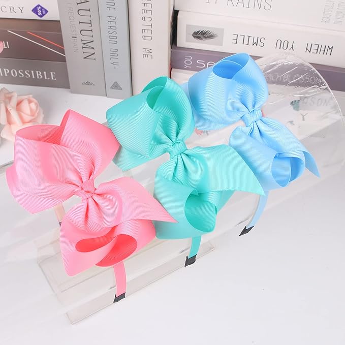5Inch Hair Bows Headbands for Girls Grosgrain Ribbon Bows Hairbands for Toddler Kids Children Hair Accessories Pack of 8