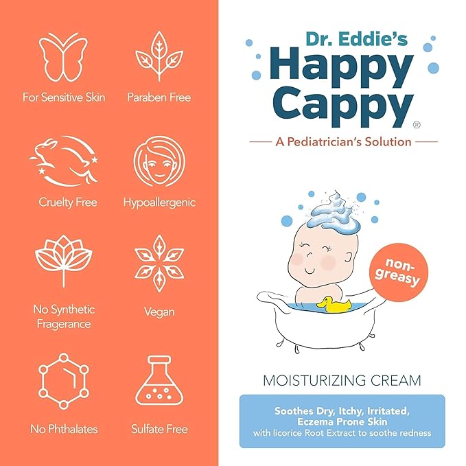 Happy Cappy Moisturizing Cream - Baby Cream for Eczema-Prone Skin, Dry Skin Lotion for Infants, Toddlers, & Kids, Pediatrician-Formulated, Sulfate Free - Travel-Size Packets, 1 Fl Oz (Pack of 8)