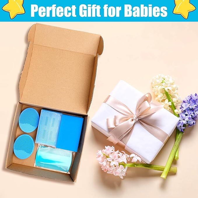 Cradle Cap Brush for Babies, 5Pcs Cradle Cap Treatment Set with Soft Bristle Brushes Silicone Scrubber Fine-Tooth Comb for Newborn Bathing Essentials Baby Brush and Comb Set (Blue)