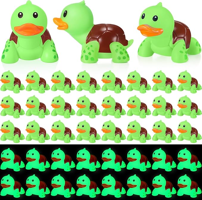 HyDren 50 Pcs Rubber Turtle Duck Glow in The Dark Cute Duck Bulk Mini Squeaky Rubber Toys Floating Bathtub Favors Gifts for Sea Carnival Valentine's Day Beach Party Decor(Green)