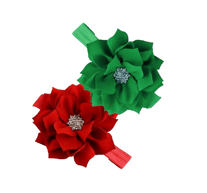 Red Green Girl Baby Flower Headbands Rhinestone Flower Princess.(FD83-Red Green)