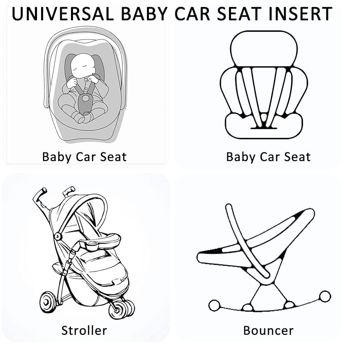 2 in 1 Infant Car Seat Insert, Car Seat Head Support Baby Girls Boys, Soft Newborn Carseat Insert Cushion, Perfect for Carseats, Strollers, Swings (Gray Animals)