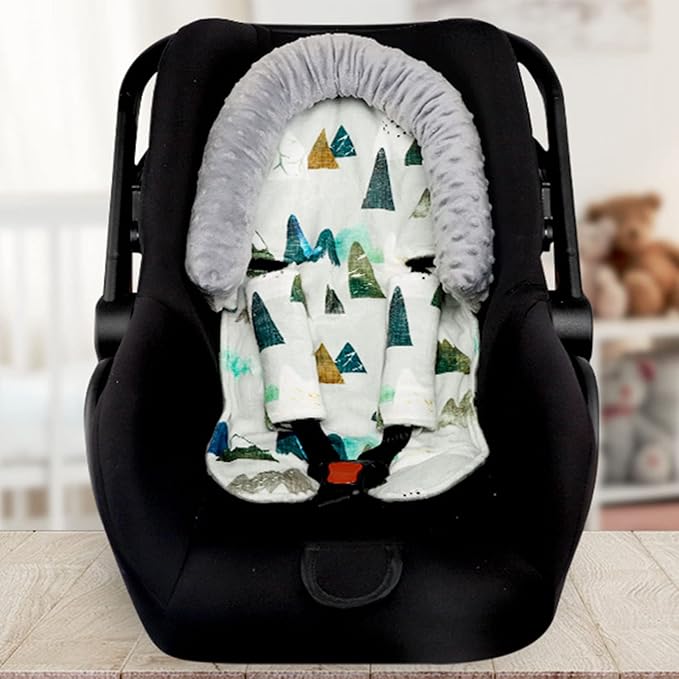 TANOFAR Infant Car Seat Insert and Strap Covers, Minky Carseat Head Support for Boys, Soft Cushion Fit for Car Seats, Stroller, Bouncers