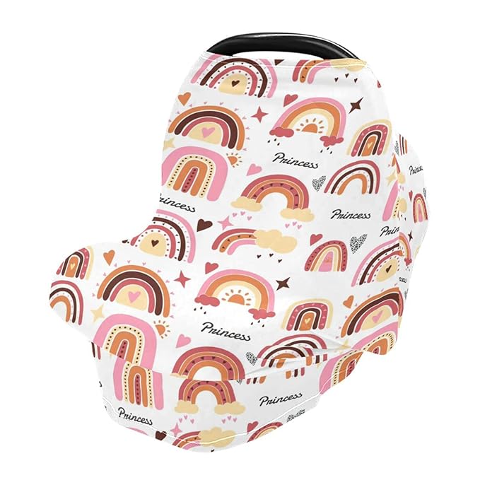 Personalized Colorful Rainbow Baby Car Seat Covers with Name, Custom Multiuse Nursing Breastfeeding Car seat Canopy, Infant Stroller Covers for Newborn Girl Boy, Ultra-Soft Breathable, Nursing Scarf