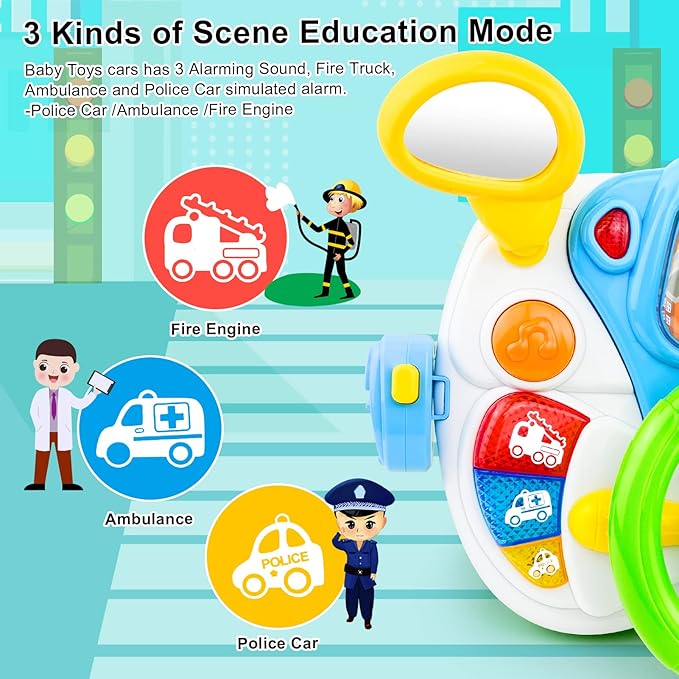 Love&Mini Steering Wheel Toys for Girls Boys - Baby Car Toys with Light and Music, Simulation Driving Learning Educational Toy for 12M+ Year Old Boys Girls Birthday and Xmas Gifts