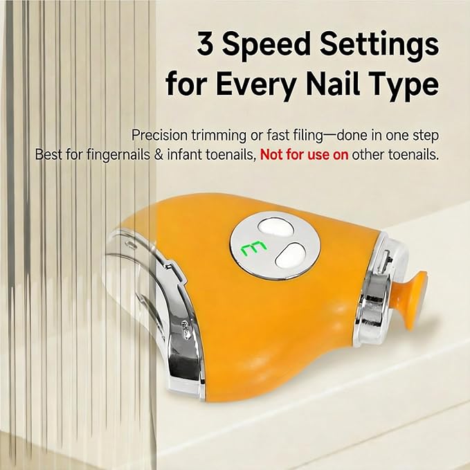 Electric Nail Clippers & Polisher - Safe Automatic 2-in-1 Fingernail Trimmer & File with LED Light, 3 Speeds, USB Rechargeable, Built-in Nail-Chip Storage for Kids & Seniors & Nail Art (Yellow)