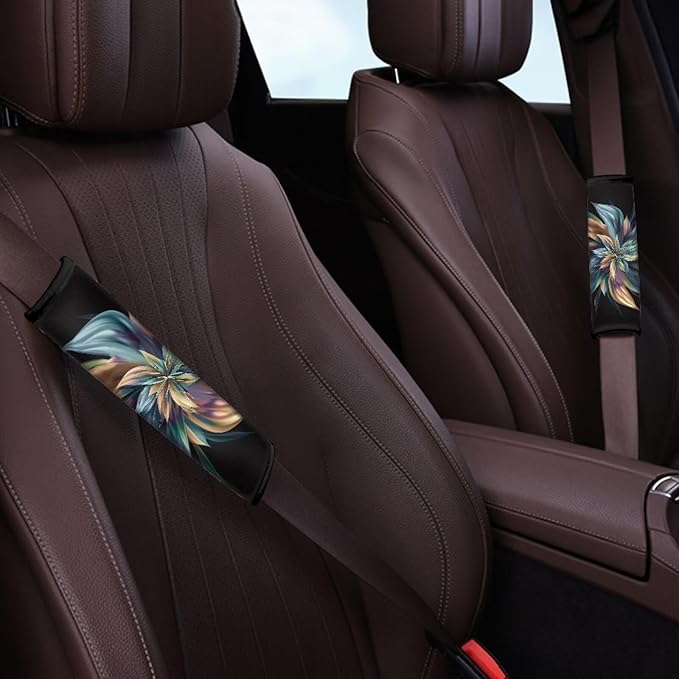 Biyejit Art Flowers 2pcs Car Safety Belt Cover Novelty Seatbelt Protector Soft and Comfort Seat Belt Pads for Women Men Kids for Car Decorations