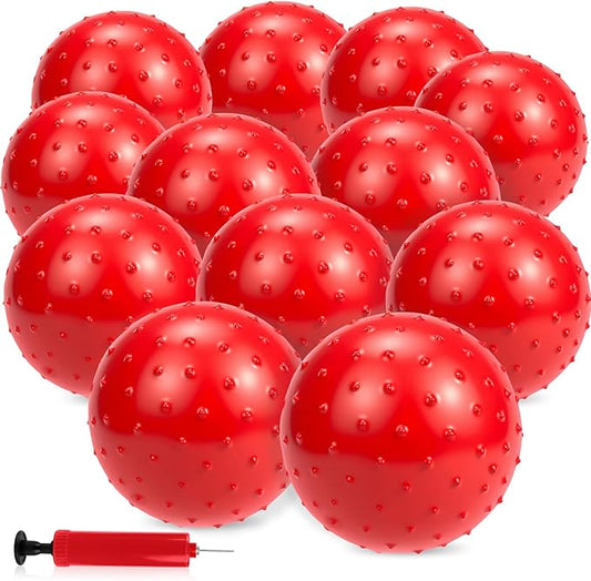 12PCS Bouncy Balls for Kids Toddlers, 7 Inch Sensory Balls Spiky Massage Stress Ball Bulk with Air Pump, Indoor Outdoor Sports Sensory Toys & Party Favors(Red)