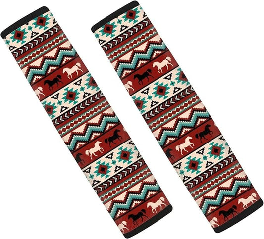 Biyejit Aztec Native Horse Car Seat Belt Covers, Adujustable Durable Soft Shoulder Strap Backpack Pads 2 Packs for Adults Kids