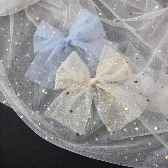Sugarmelon Large Tulle Bow Hair Clips for Baby Girls Women Cottagecore Lightweight Gauze Bow Hair Barrettes Accessories, 8 Pack Large Sailor Bows