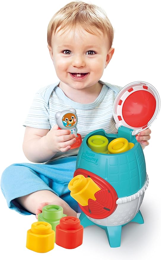 Clementoni- Sensory Rocket: Soft Building Blocks for Babies, Stacking Toy with Cute Astronaut Figure, Early Development & Activity Toy (6+ Months)