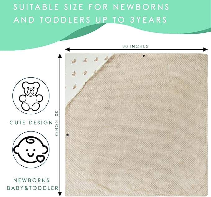 Organic Cotton Baby Bath Towel with Ultra Soft Muslin and Absorbent Flannel Lining Hooded Baby Towel, Breathable, and Perfect for Boys and Girls, (30x30 inches, Rainbow Pattern)