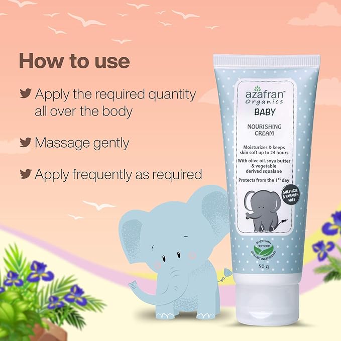 Azafran Organics Baby Nourishing Cream, 3.53oz - Gentle Moisturizing Cream with Olive oil and vegetable Derived squalene, No Harsh chemicals, Protect Sensitive Skin