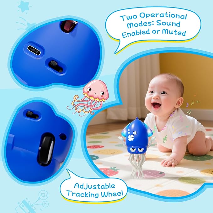 Crawling Dancing Octopus Toy for Kids – Rechargeable Interactive Sensory Toy with LED Lights & Music, Fun Tummy Time Gift for Birthdays & Holidays (Blue)