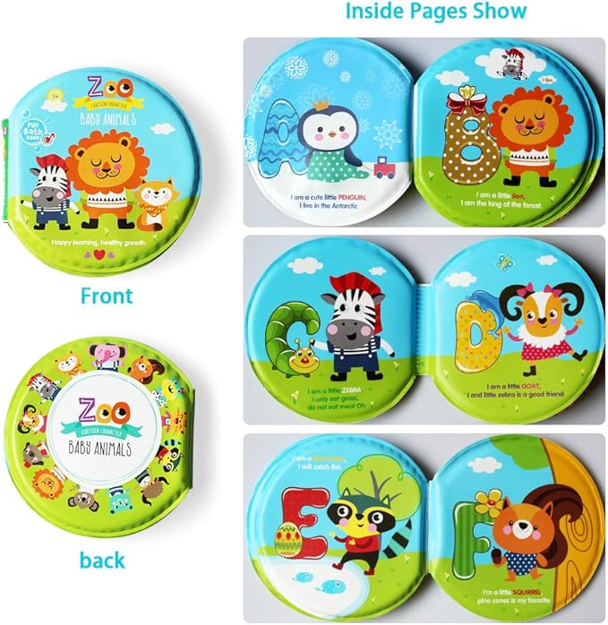 Baby Bath Books-3PCS,Bathtub Toys Floating Waterproof Educational Bath Toy Books for Toddlers-Zoo Books,Fish Books,Digital Books for Bath