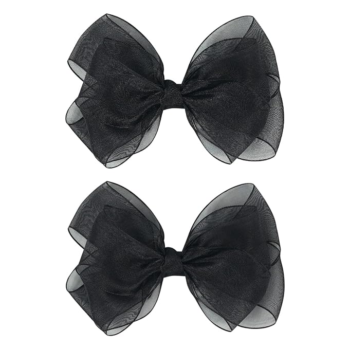 5.5-Inch Organza Double Hair Bows Alligator Clips Hair Accessories for Girls Toddler Kids Children Teens -Black