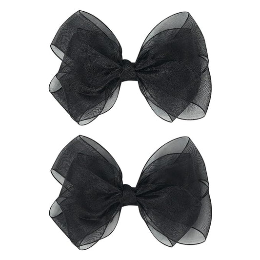5.5-Inch Organza Double Hair Bows Alligator Clips Hair Accessories for Girls Toddler Kids Children Teens -Black