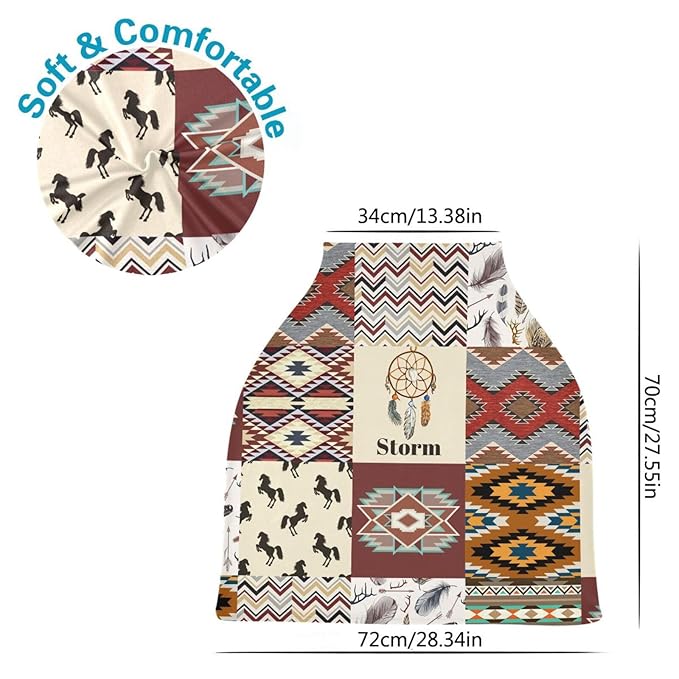 Personalized Baby Car Seat Cover for Babies, Custom Name Baby Car Seats Canopy for Boys, Nursing Breastfeeding Stroller Covers for Infant Newborn, Shower Gift for Baby (Western Cowboy)