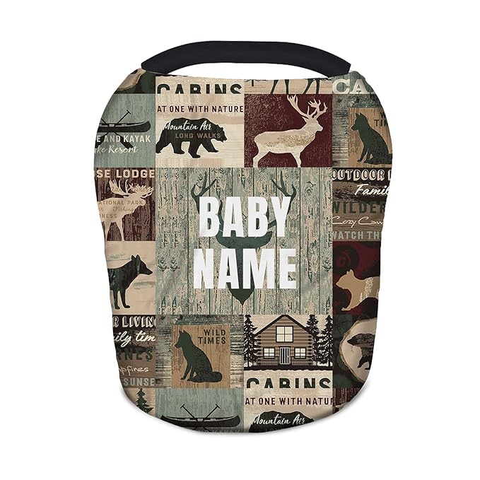 Personalized Baby Car Seat Covers with Name, Custom Nursing Cover Breastfeeding for Babies, Carseat Canopy for Boys and Girls, Infant Stroller Cover, Breathable Carseats Cover(Woodland Adventure)