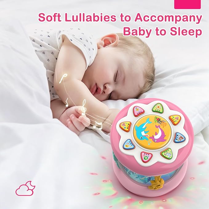 Baby Girls Toys 0-6 Months, Ocean Rotating Projector Music Light Up Newborn Aquarium Toy, Infant Tumme Time Toy for 3 4 5 6 7 8 9 Months, Crawling Toys for 1 Year Old, Gifts for Birthday, Baby Shower
