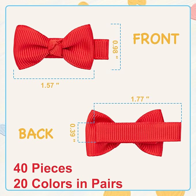 Hair Bows for Girls, 40PCS 1.8" Fully Lined Hair Clips, Alligator Hair Accessories for Kids and Teens (20 Colors in Pairs)