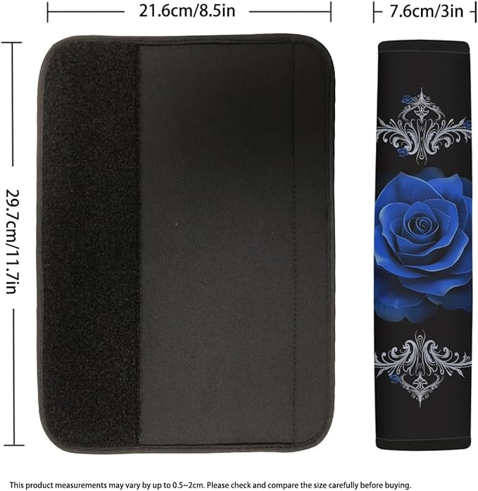 Biyejit Blue Rose Print 2Pcs Car Seat Belt Cover Shoulder Seatbelt Pads Cover, Safety Belt Strap Shoulder Pad for Adults and Children