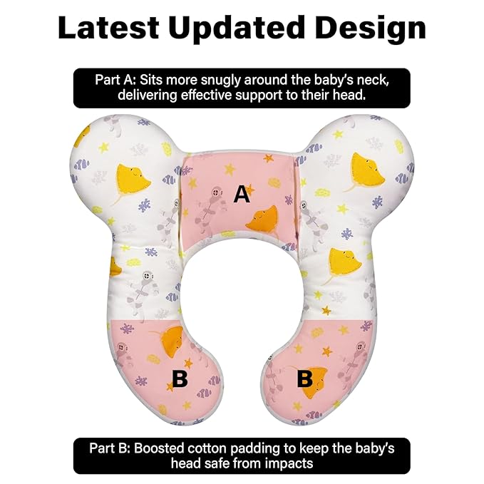 Baby Neck Pillow - Upgraded Baby Support Travel Head Pillow, Portable Headrest for Toddlers & Children for Car Rides, Planes, Road Trips (A10)