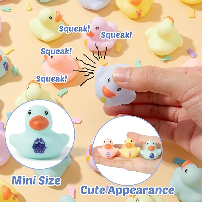 Haooryx Easter Mini Rubber Duck -120Pcs Rabbit Egg Ducky Novelty Duck Cute Bunny Squeak Bathtub Float Bath Toy for Spring Holiday Decoration Birthday Gift Summer Pool Party Favor Easter Basket Stuffer
