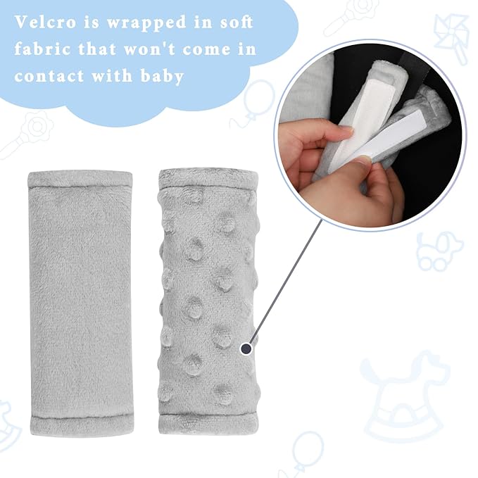 SWESEN Baby Car Seat Belt Covers for Boys and Girls, Carseat Shoulder Padding, Soft Car Seat Neck Cover, Mink Car Seat Straps Shoulder Pads, Solid Colour Stroller Strap Cover for Baby Kids, Grey