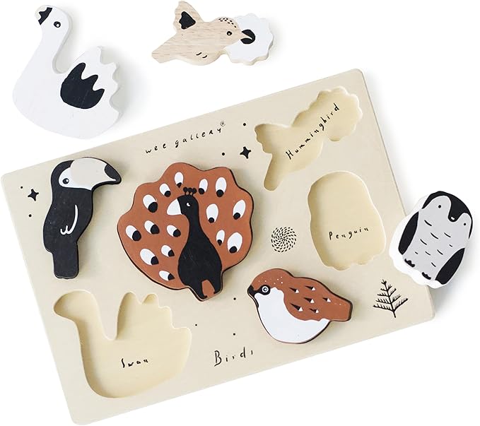 Wee Gallery Wooden Tray Puzzle Bugs, Montessori Toy for Toddlers and Preschoolers for Early Learning and Fine Motor Skill Development, Sustainable Educational Puzzle for Kids
