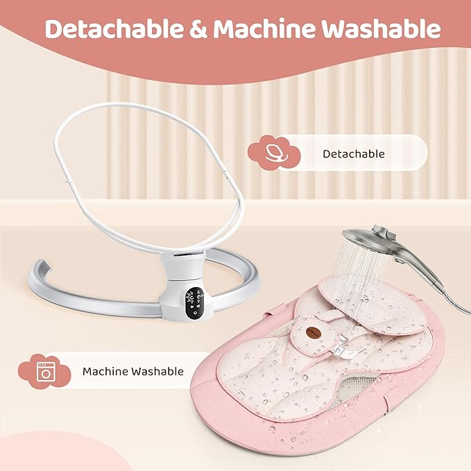 Baby Swing for Infants - Electric Baby Rocker with Exclusive App Function, Upgraded 5 Point Harness, Bluetooth Support, 10 Preset Lullabies and 5 Speeds, Portable Swing for Baby Boy Girl（Pink）