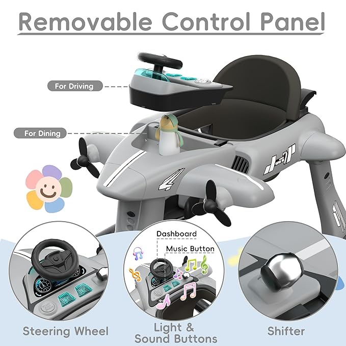 Betterhood 6-in-1 Foldable Baby Walker with Adjustable Height & Speed, Airplane-Themed Activity Push Walker with Music & Lights, Wheels, Anti-Slip Design, Suitable for Boys & Girls Aged 6-18 Months