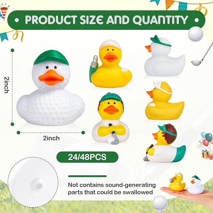 Deekin Rubber Ducks 2 Inch Bulk Sport Party Favors for Team Events Decorations Birthday Party Supplies Club Player Gift(24 Pcs,Golf Player)