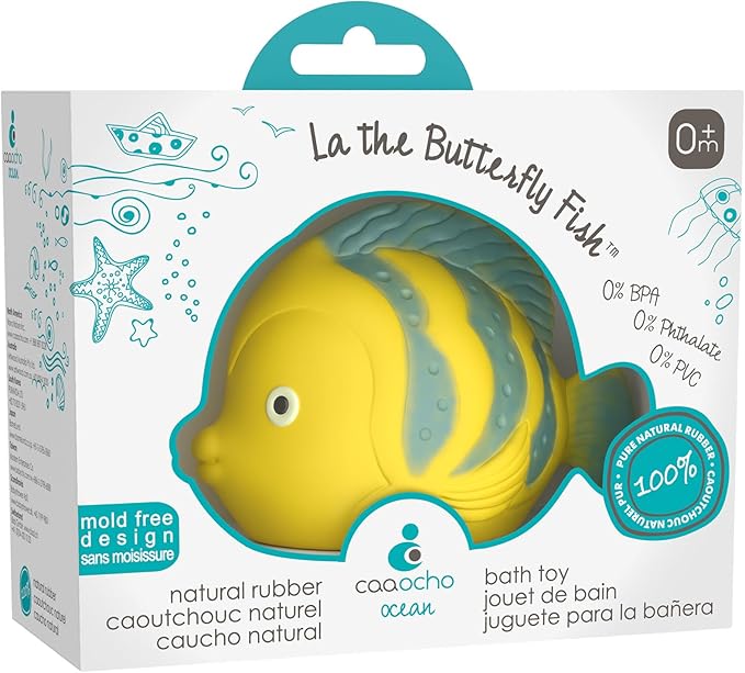 CaaOcho Pure Natural Rubber Bath Toy - La The Butterfly Fish Baby Toy - Hole Free Bath Toys, BPA Free Bath Toys for Infants, Without Holes Sealed Natural Rubber Baby Toy