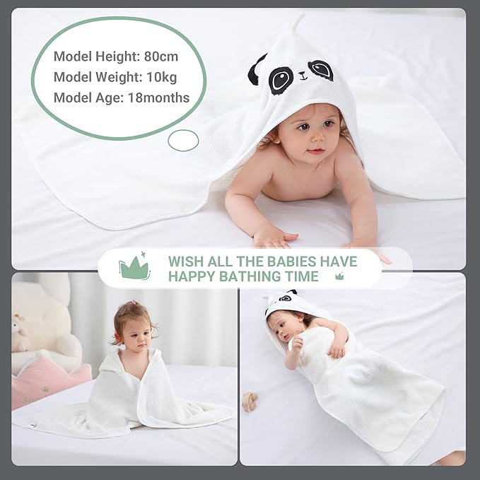 MICHLEY Bamboo Viscose Baby Hooded Bath Towel for 0-5 Years Boys and Girls, 29.5 x 39.5 Inch Ultra-Soft and Quick-drying Infant Bath (Panda)