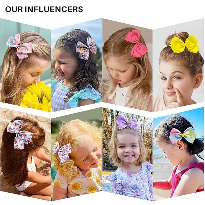 5" Hair Bows for Girls Colorful Little Girl Hair Bows Rainbow Heart Grosgrain Alligator Clip Bow for Toddler Girls Children Kids 12 Pcs