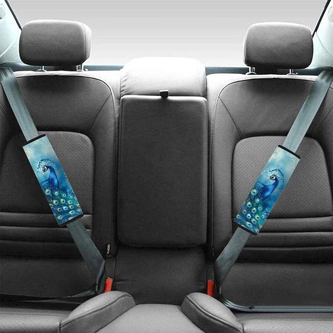 Animal Peacocks Seat Belt Cover Pad 4 Pack Auto Seat Shoulder Protector Belt Cover Pad for Women Animal Auto Seat Belt Cushion Pads Universal Shoulder Strap Pad Vehicle Seatbelt Cover