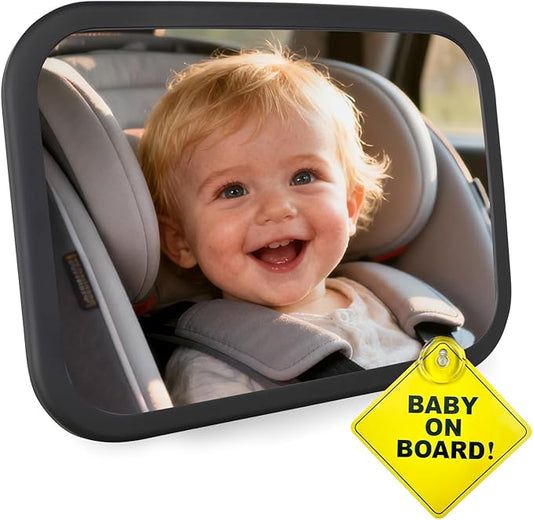 Baby Car Mirror for Rear Facing Infant with Wide Crystal Clear View, Shatterproof, Adjustable, Safety and Stable, Crash Tested and Certified (Black)