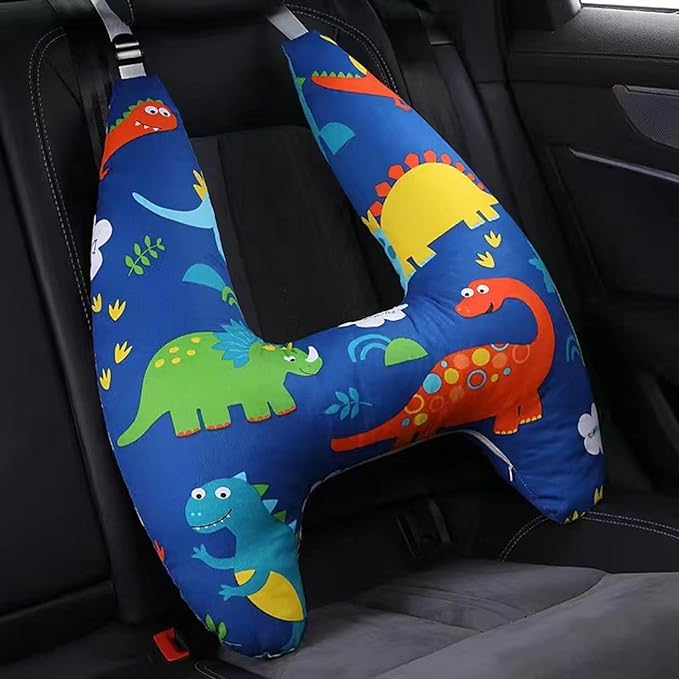 Generic Car Seat Belt Pillow and Adjuster Kit for Kids, Travel Pillow Headrest Neck Support Cushion Seatbelt Cover and Safety Strap Protection Pad for Body Protector Rest (Dinosaur)