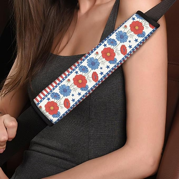 Car Seat Belt Cover Pad,Soft Comfortable Shoulder Seatbelt Pads Cushions for Adults and Children Auto Decor,Striped Flower