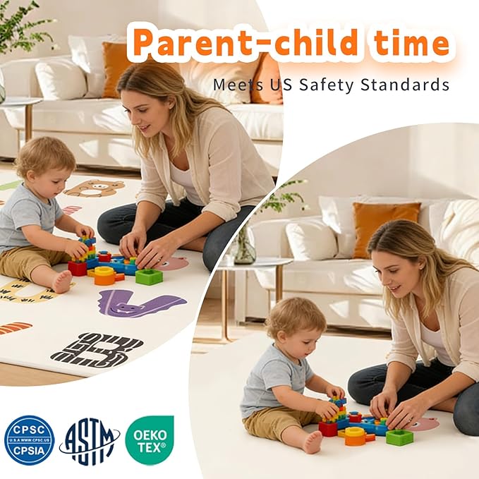 1.3" Thick Baby Play Mat for Floor，50x50 PU Leather Playpen Mat for Toddlers Infant Kids,Ultra Soft Support Cushioned & Waterproof Playmat for Baby Girls and Boys Play on Floor/Alphabet Pattern