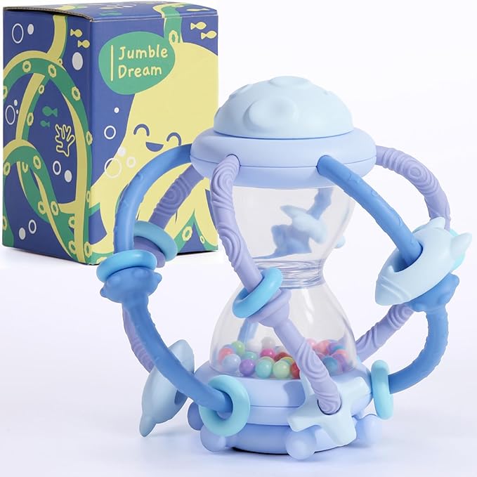 Baby Teething Toy & Rattle by Jumble Dream – BPA-Free Teether Silicone Sensory Toy for Babies – 0–12 Months Infant Toy – Soft, Safe, Travel-Friendly –Baby Essential Gift Jumble Jiggle