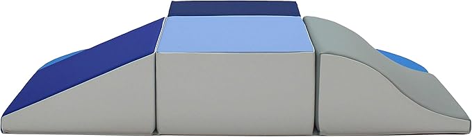 FDP SoftScape Playtime All Around Climber for Crawling Infants and Toddlers, Soft Foam Indoor Active Play with Steps and Slides, Growing Minds and Motor Skills (6-Piece) - Navy/Powder Blue, 13021-NVPB