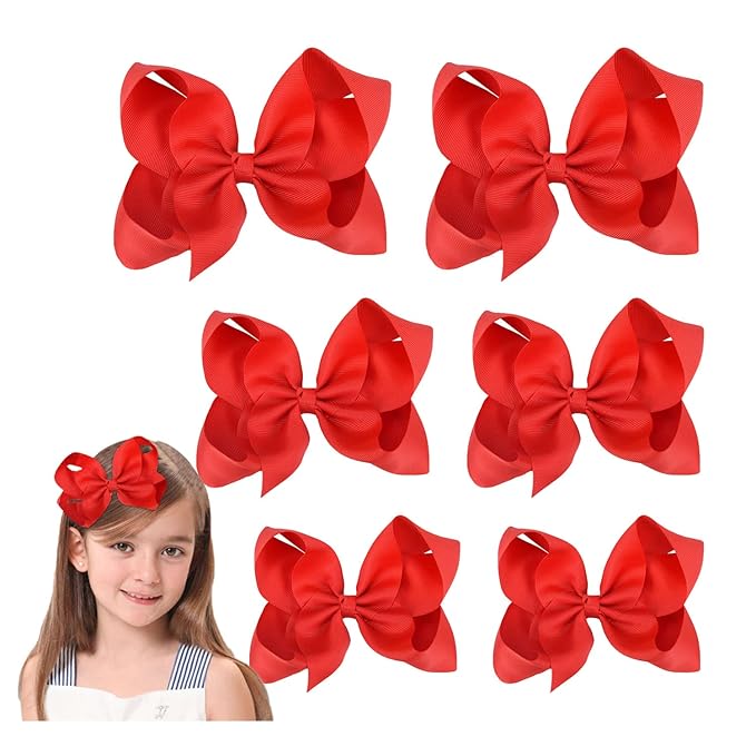 Red Hair Bows For Girls and Toddler - 6 pcs Red Bow 6 inch ×2, 4 inch ×2, 3 inch ×2 …