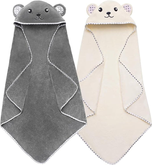 Hooded Baby Towels, 2 Pack Ultra Soft Bath Towels with Hood for Boys, Girls, Toddler, Infant, Kids - Large 31 X 31 inch Newborn Essentials (Panda)
