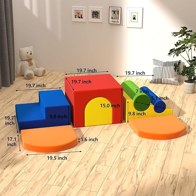 8-Piece Colourful Soft Play Set, Foam Climbing Blocks for Toddlers, Climbing Toys for 1 Year Old, Inside Crawling & Sliding Foam Baby Climbing Blocks