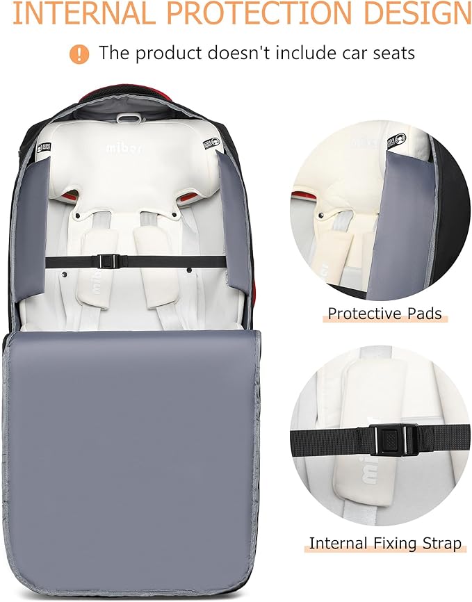 MCBD Car Seat Travel Bag for Airplane, Foldable Baby Carseat Backpack for Travel Padded Carseat Carrier for Airport Gate Check, Infant Stroller Cover with Reflective Strips