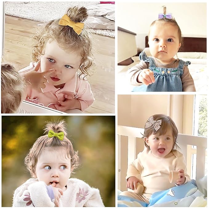 26 Pack Fully Lined Baby Girls Hair Clips Bows Fine Handmade Non Slip Barrettes for Hair Accessories for Little Girls Infants Toddlers