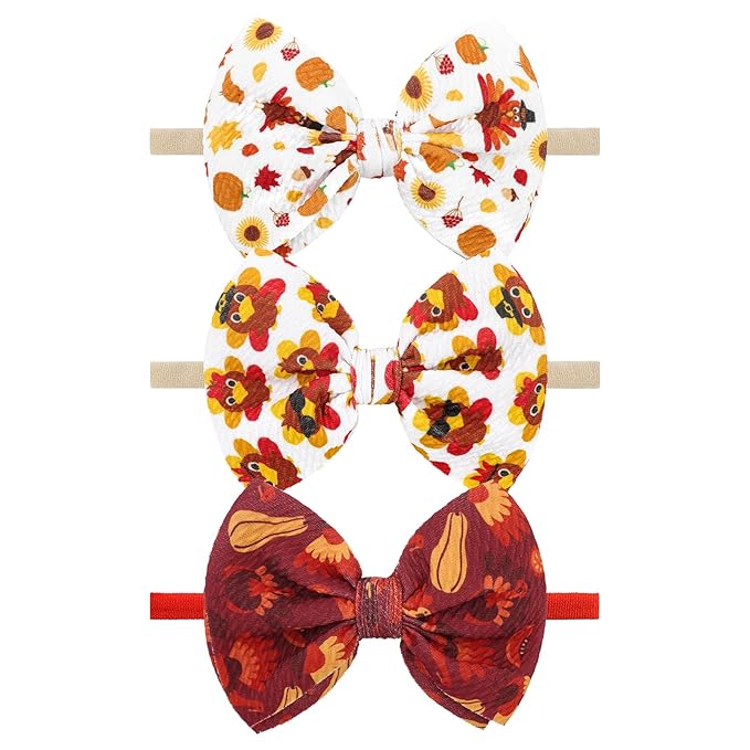 Thanksgiving Turkey Baby Bow Pumpkin Baby Girl Headbands Maple Leaf Hair Accessories Infant Newborn Toddler 0-24 Month Festive Headbands Gift